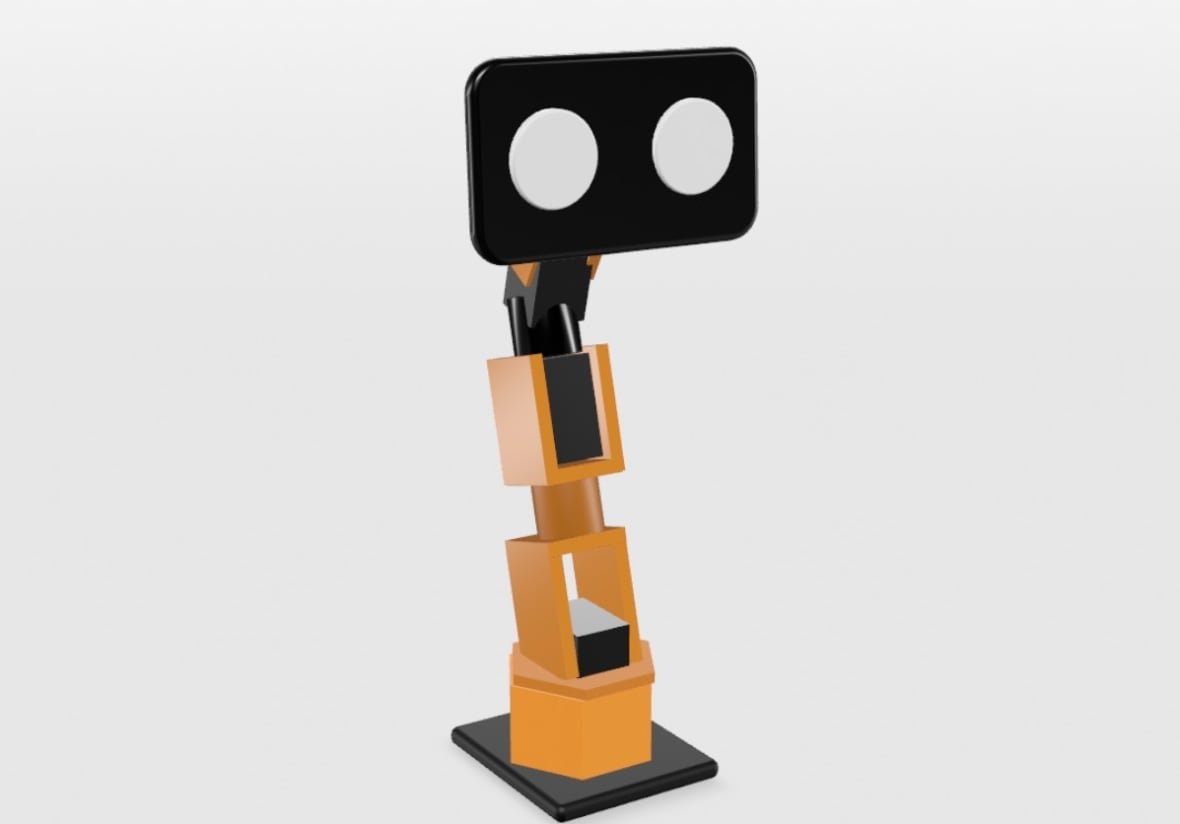 airo-robot A rendering of a robot, with a thin metallic stem leading up to a screen with two eyes.