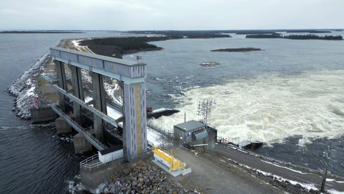 An overhead view of a hydroelectric plant.