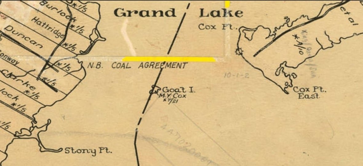 Map marked Grand Lake shows Goat Island.