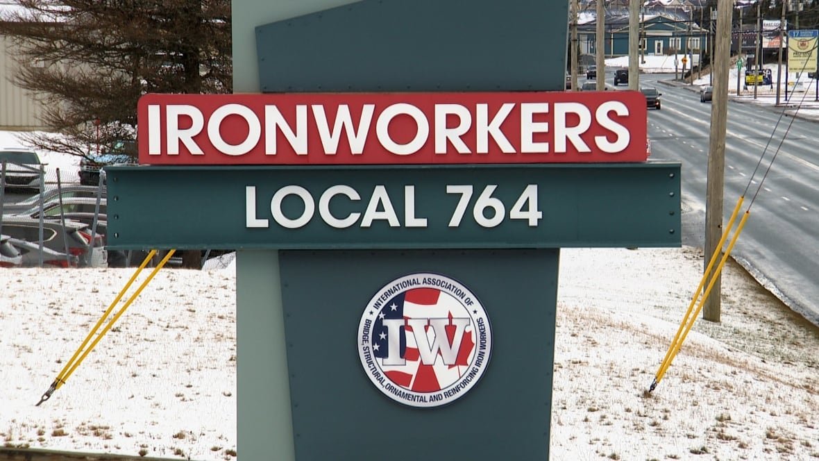 Large grey sign that read "Ironworkers Local 746."