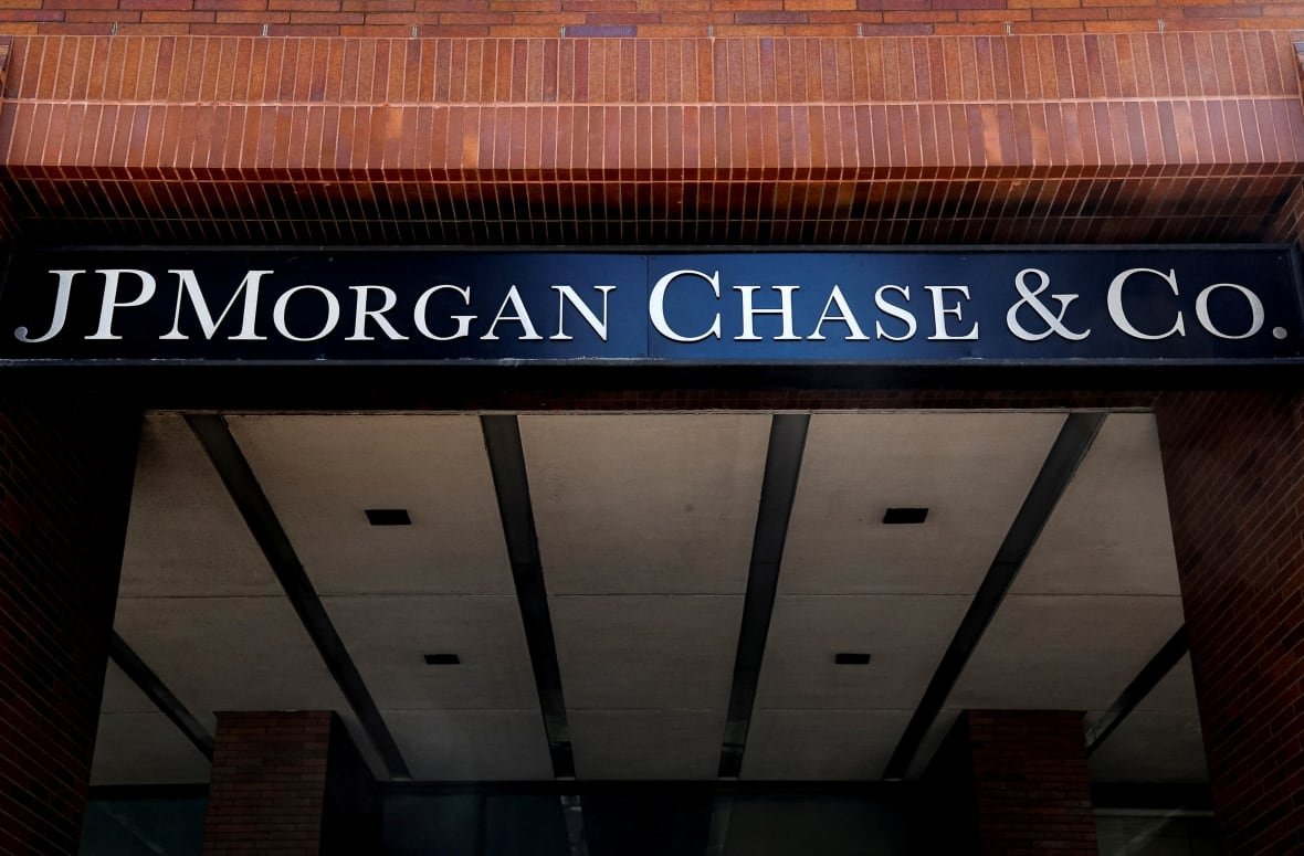 A sign outside JP Morgan Chase & Co. offices is seen in New York City, U.S., March 29, 2021.