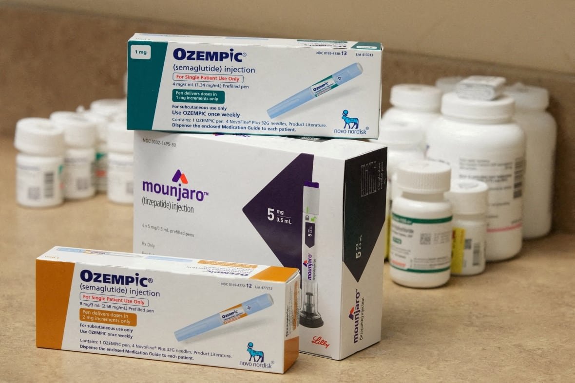 Boxes of Ozempic and Mounjaro, semaglutide and tirzepatide injection drugs used for treating type 2 diabetes and made by Novo Nordisk and Lilly