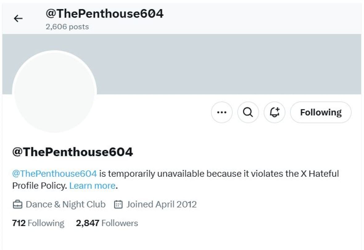 A screenshot of a suspended X account.