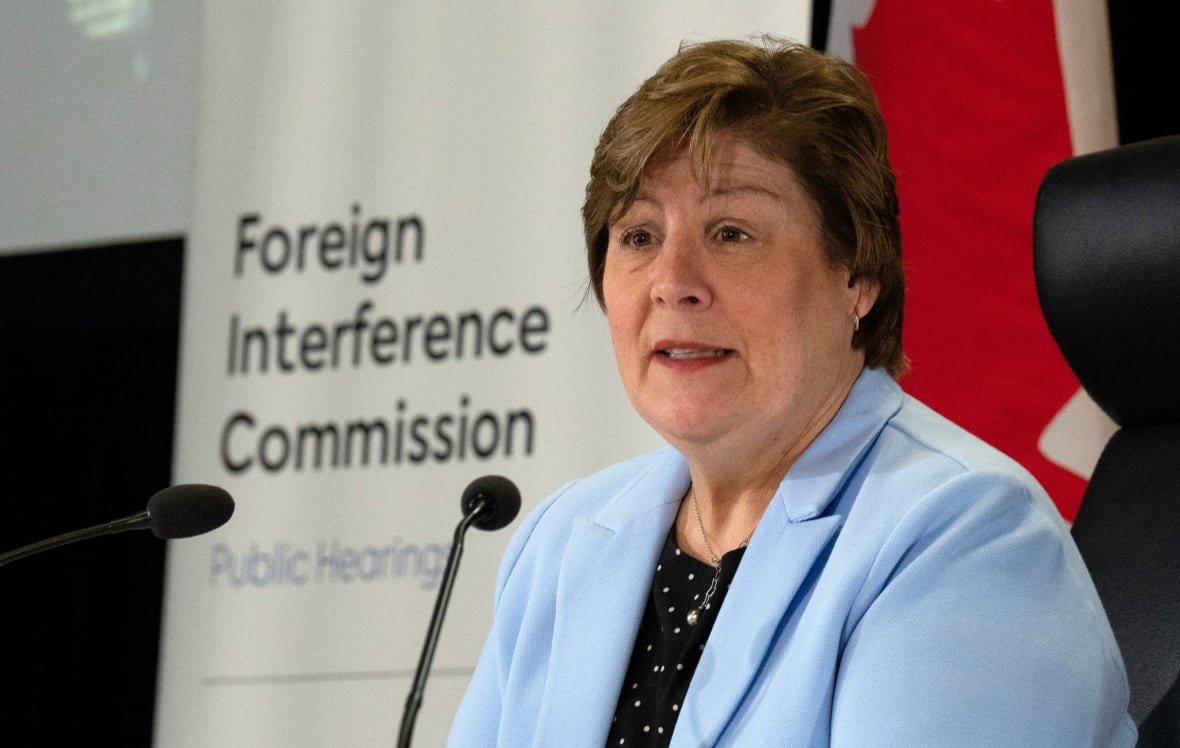 foreign-interference-ridings-20240503 Commissioner Justice Marie-Josee Hogue speaks about the interim report following its release at the Public Inquiry Into Foreign Interference in Federal Electoral Processes and Democratic Institutions, in Ottawa, Friday, May 3, 2024.