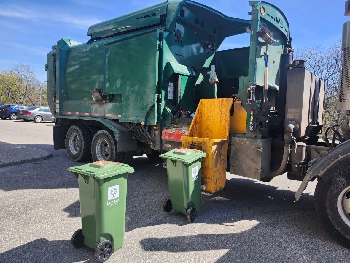 green-bins-london London's long-awaited composting program began the week of Jan. 15 2024. The city handed out about 126,000 bins to households when the program started.