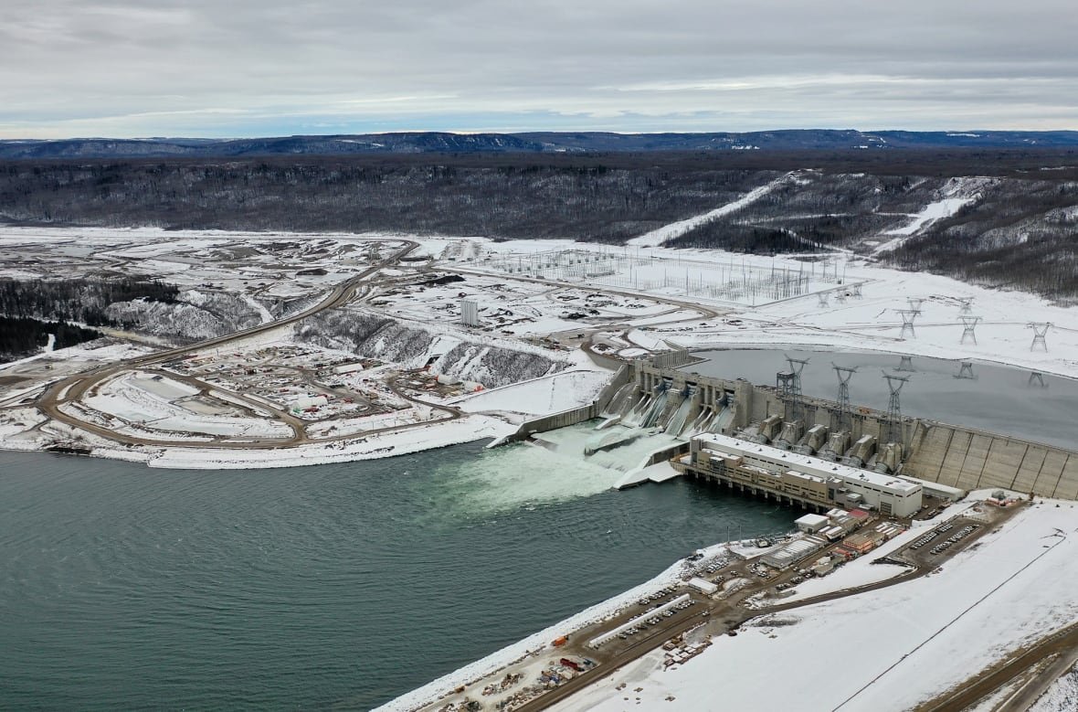 A snow-covered dam.