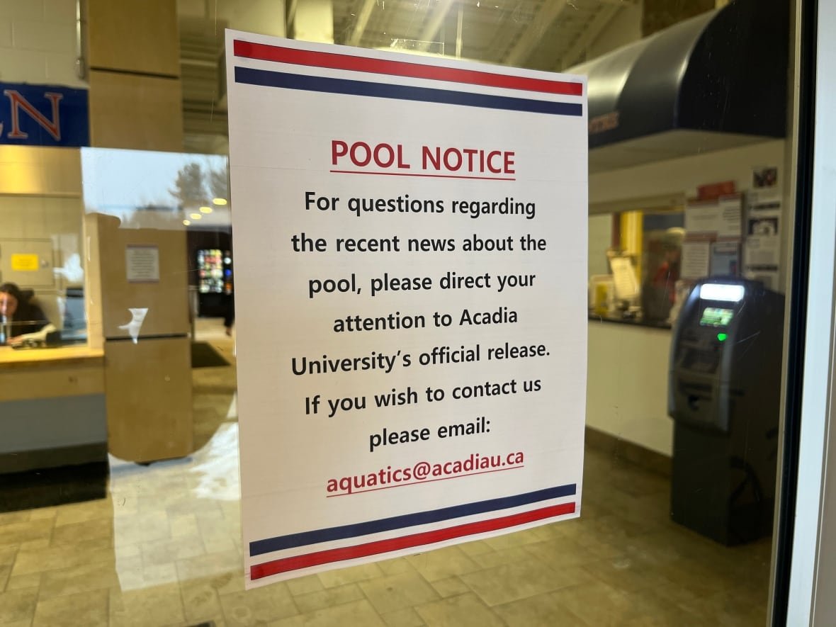 acadia-pool sign on door