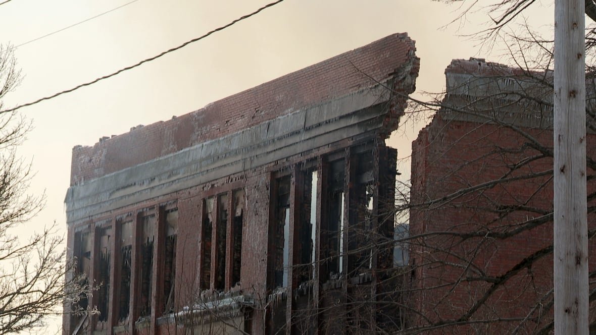 bloomfield-school-fire-2 A photo shows a brick school destroyed in a fire.