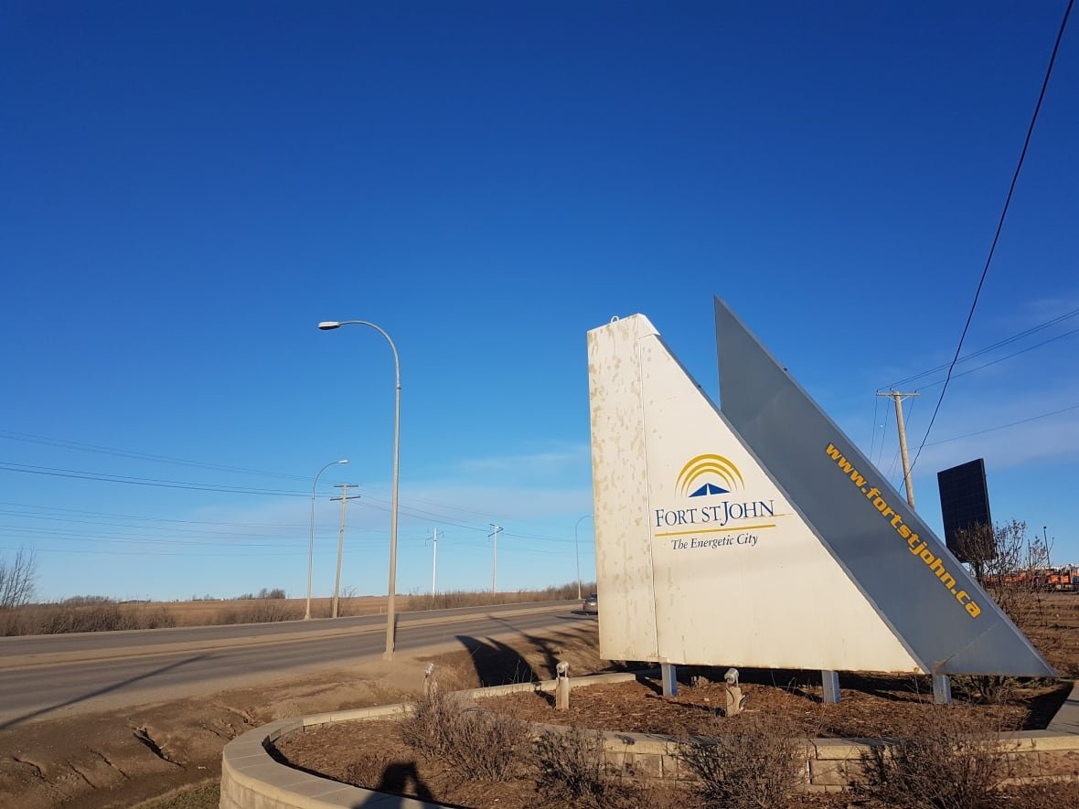 fort-st-john A sign reads 'Fort St. John The Energetic City.'