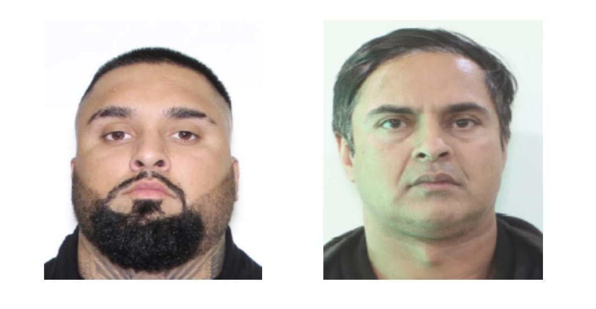 Side by side photos of men. The man on the left has short black hair, a beard and neck tattoos.  The man on the right has greying black hair.