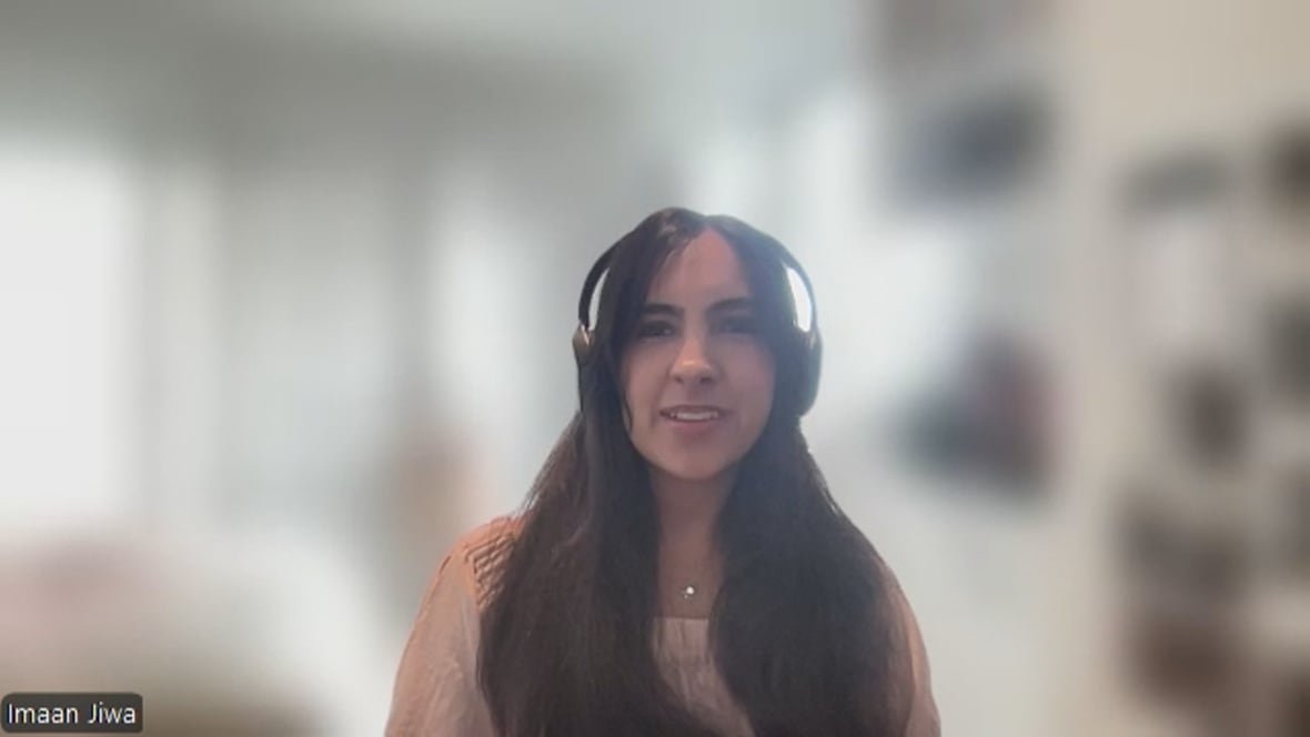 A woman wearing headphones