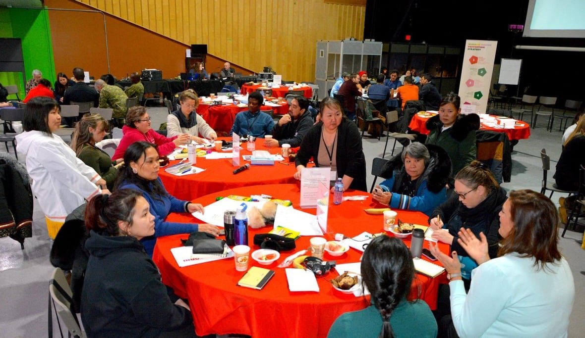 inuuguminaq-suicide-prevention-summit-2023 People sit at tables in discussion