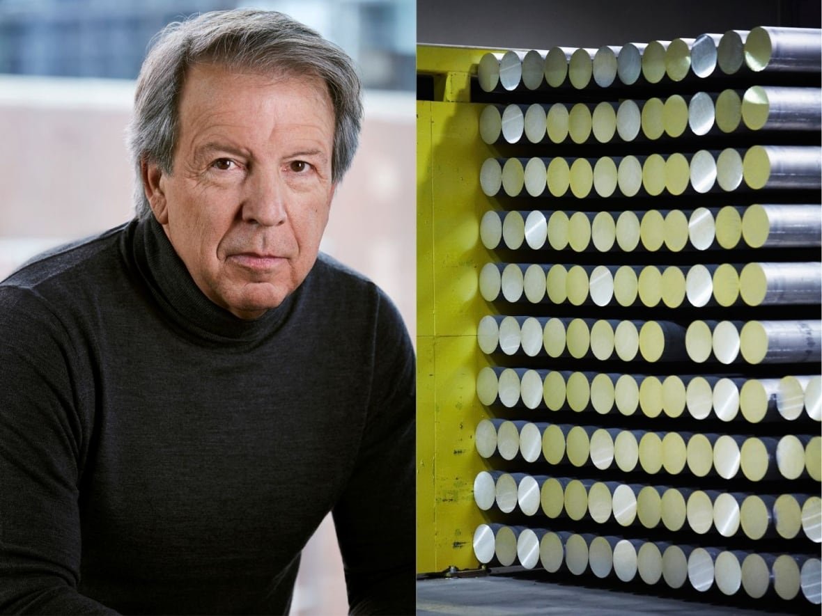 jean-simard Collage of two pictures. On the left is a professional portrait of a man with grey hair and a black turtleneck. On the right are raw aluminum beams