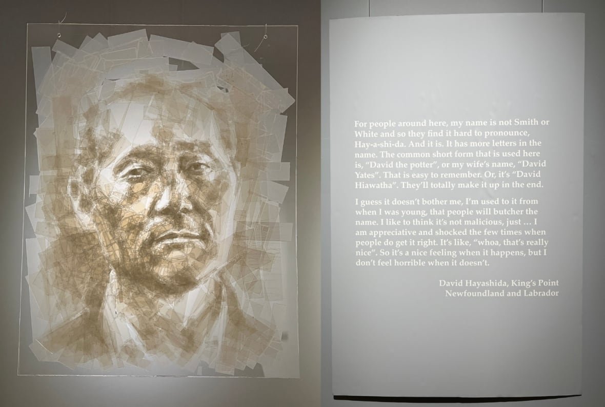 leslie-sasaki-2 A portrait of a man made out of scotch tape beside a description of the piece.