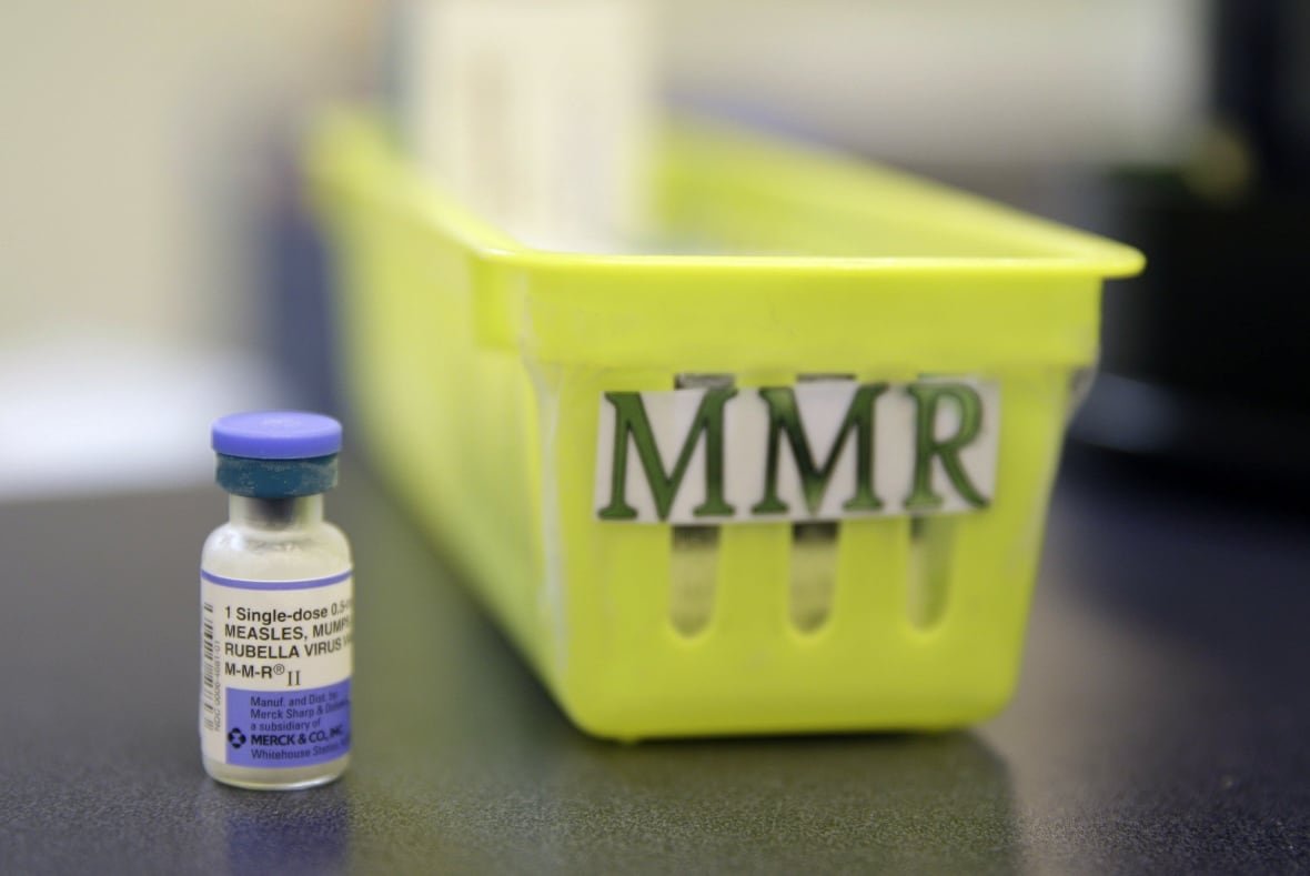 measles-bc-20250215 A measles, mumps and rubella vaccine is shown on a countertop