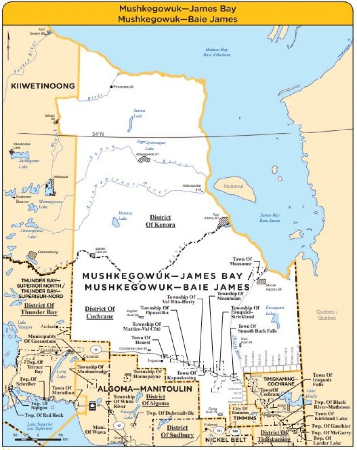 a riding map of the Muskegowuk-James Bay area
