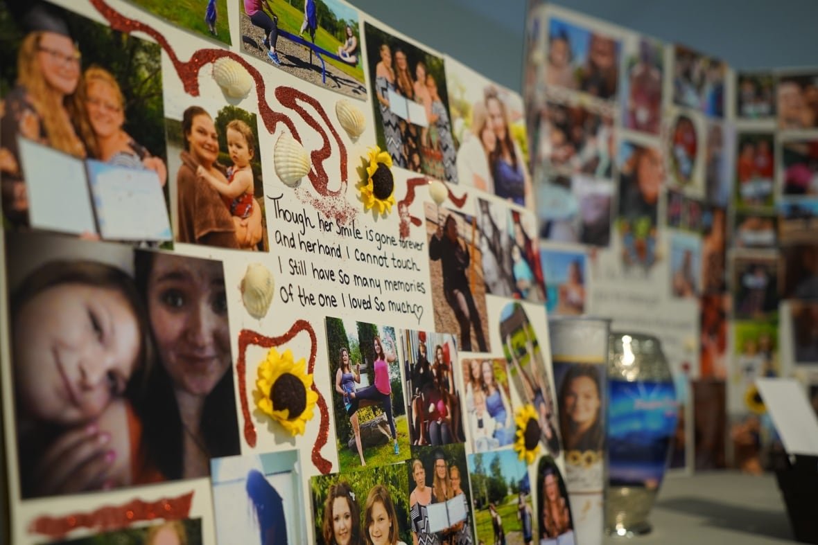 paiyton-pick-1 A board full of photos of a young woman is shown