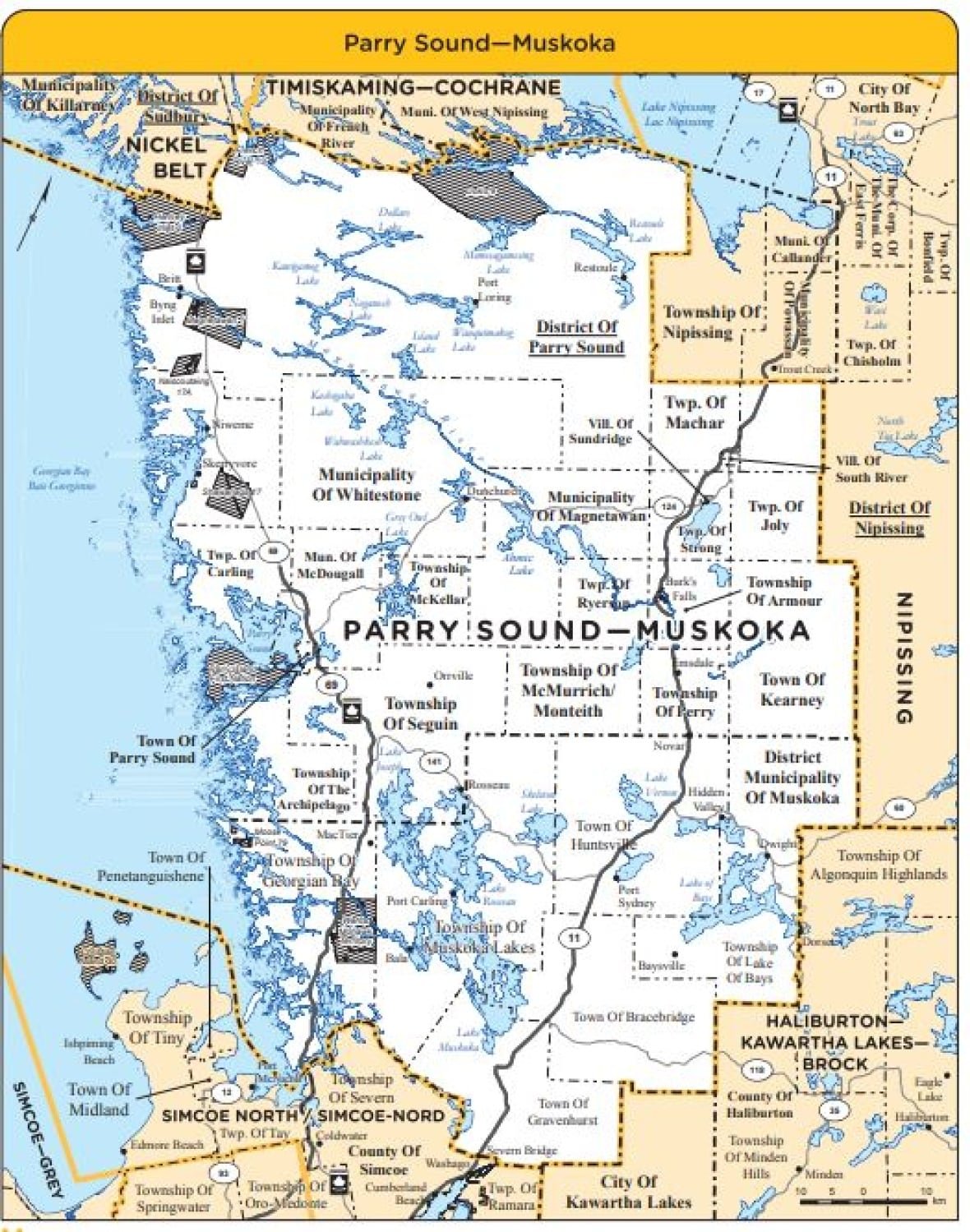 a map of the Parry Sound-Muskoka riding