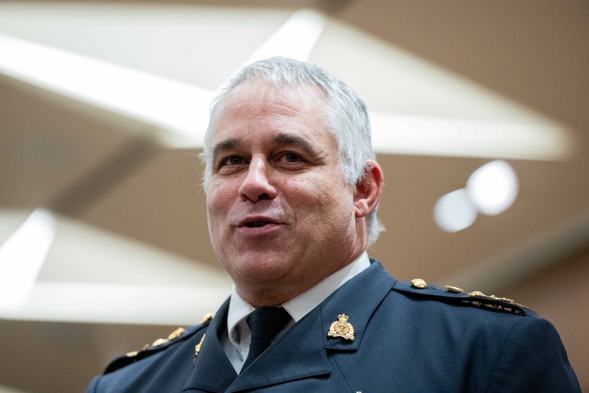 secu-20241212 Commissioner of the Royal Canadian Mounted Police (RCMP) Mike Duheme waits to appear before the Standing Committee on Public Safety and National Security (SECU) investigating the impacts of President-elect Donald Trumps's recent announcement on Canadian boarder security on Parliament Hill in Ottawa, on Thursday, Dec. 12, 2024.