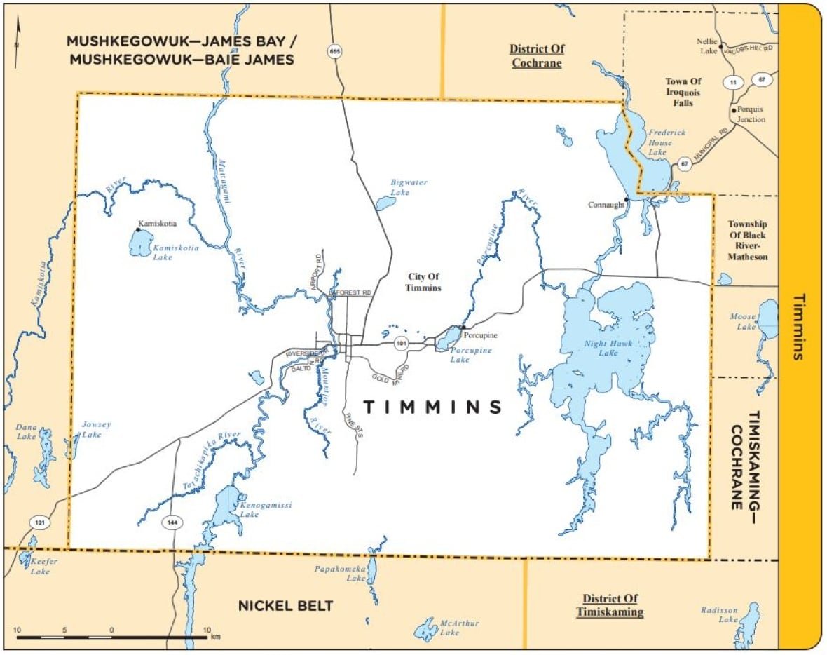 a map of the Timmins riding