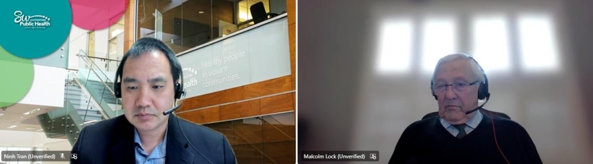 tran-and-lock-moh Dr. Ninh Tran, left, and Dr. Malcolm Lock provide an online update on the measles outbreaks in southwestern Ontario.