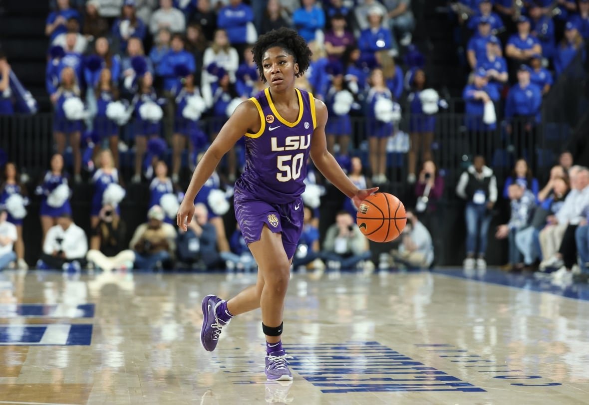 2205242516 A basketball player dribbles the ball.