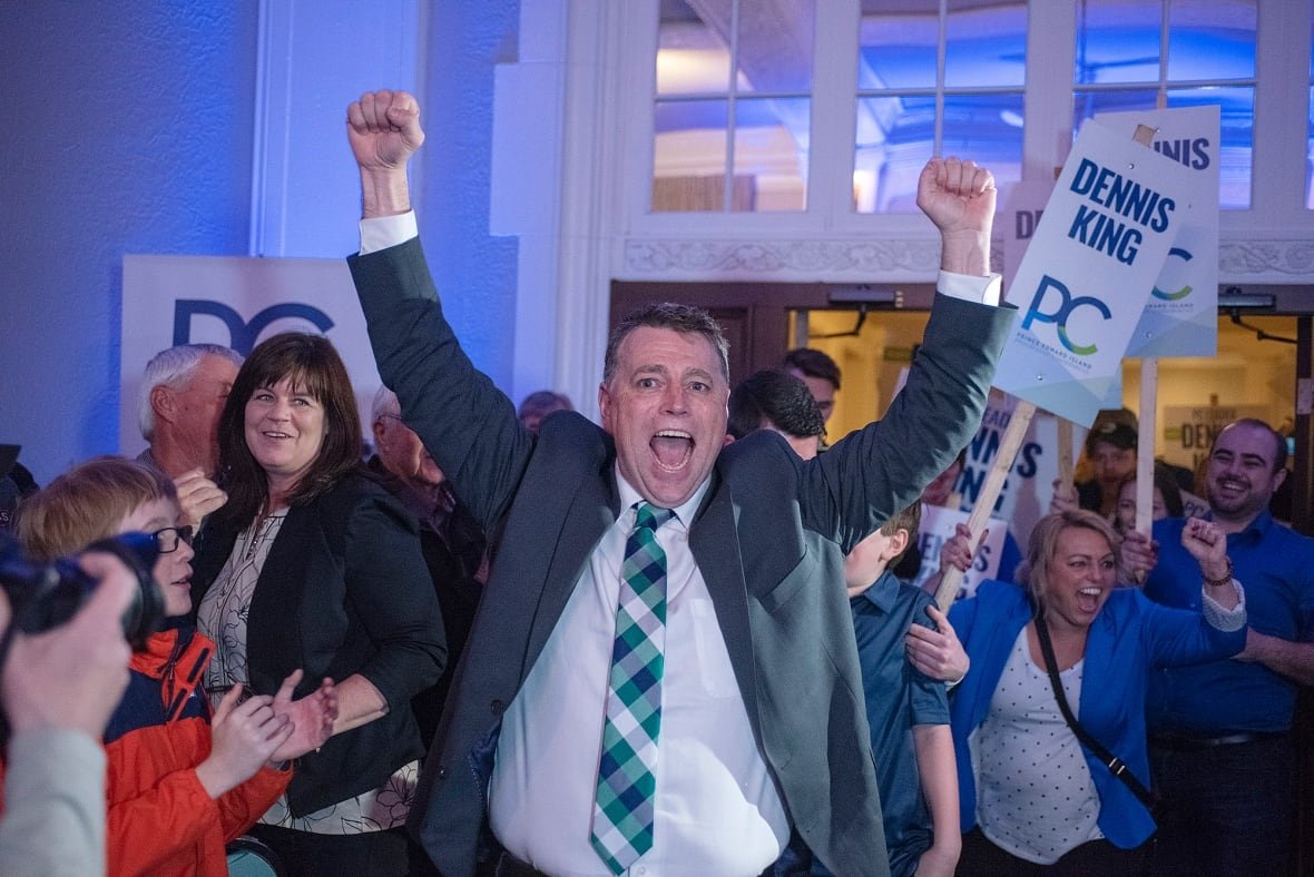 dennis-king Dennis King reacts on the night his Progressive Conservatives won the 2019 P.E.I. election.