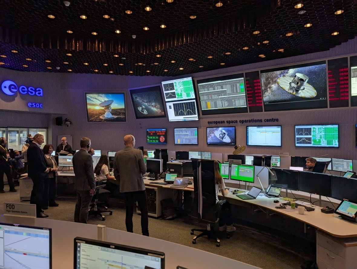 People standing in the control room.