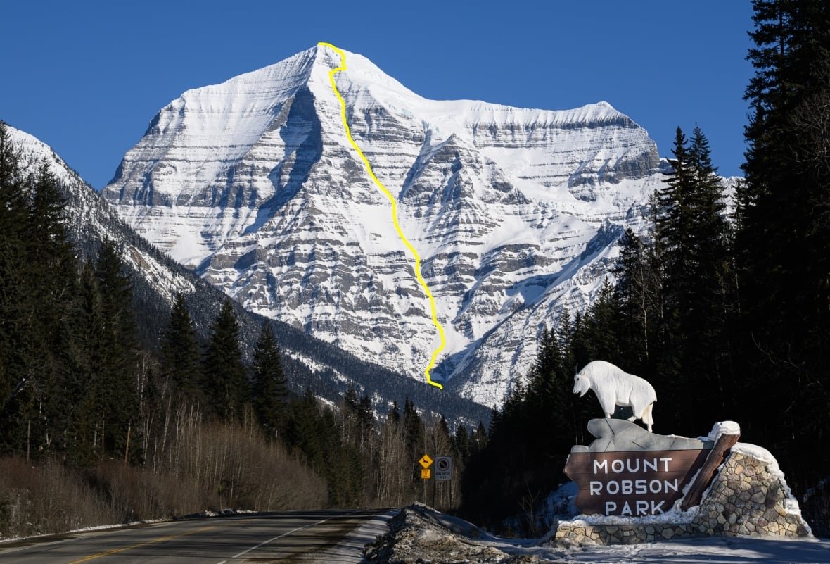 mount-robson-south-face-ski-route big snowy mountain