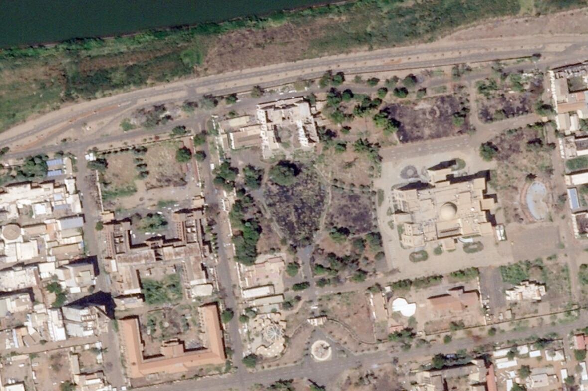 sudan A satellite map of an urban area is shown.