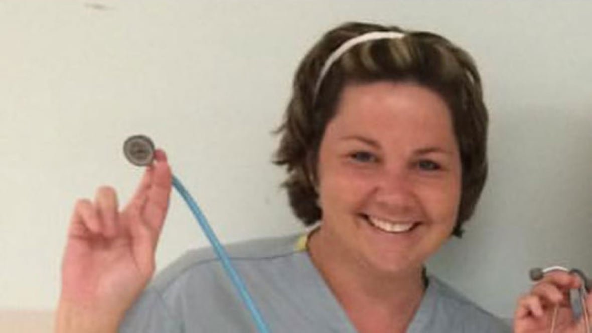 nicole-ruest-moncton-obstetrics-nurse Former nurse Nicole Ruest holding a stethoscope